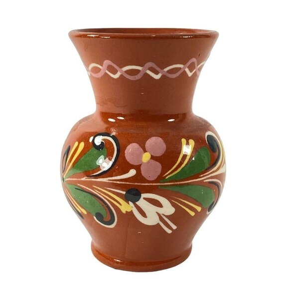 Vintage Hungary Pottery Vase 4”T 2.5”W Studio Art Pottery Flower Deco Redware - Picture 1 of 12